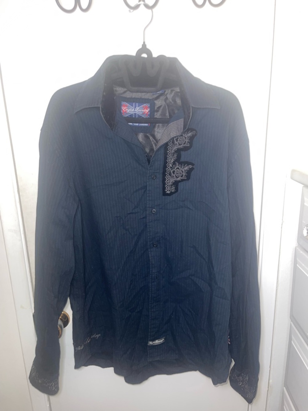 EUC English Laundry Dark Navy Embroidered Button-Up Shirt Jacket